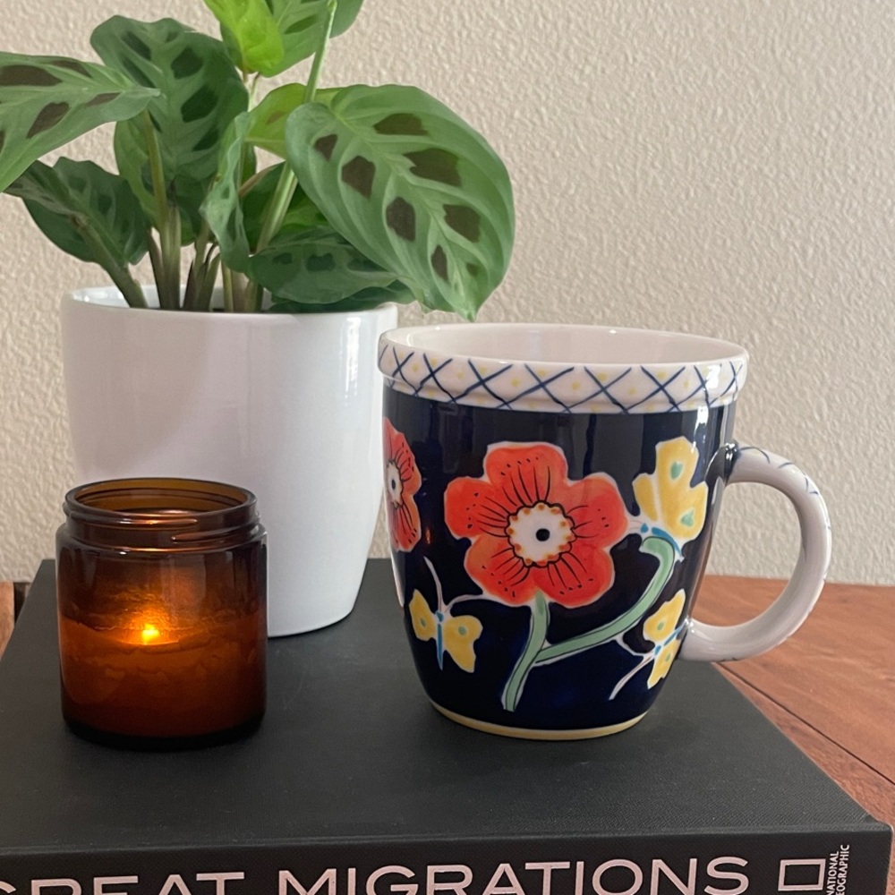 2003 Starbucks Barista Floral Hand-Painted Coffee Mug – 14 oz – Collectible